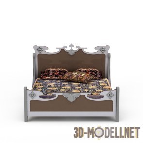 Двуспальная кровать с цветочным покрывалом