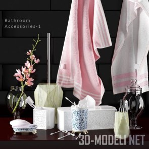 Аксессуары для ванной комнаты с розовыми полотенцами
