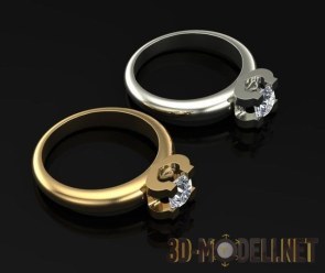 Кольцо с декоративной закрепкой и бриллиантом