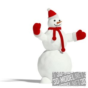 Снеговик в красной шапке, варежках и шарфе