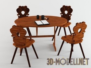 Деревянные фигурные стулья и стол