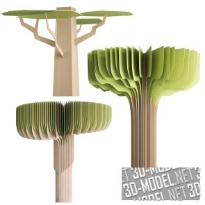 Современные инсталляции из фанеры в виде объемных деревьев