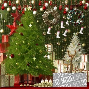 Набор Рождественского декора с двумя елками и подарками