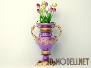Сиреневая ваза с тюльпанами