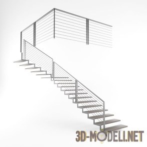 Лестница с деревянными ступенями и металлическими поручнями