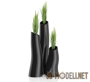 Декоративная зелень в черных фигурных вазах
