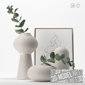 Декоративный сет с белыми рифлеными вазами