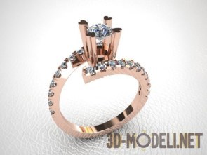 Кольцо с алмазом и бриллиантами