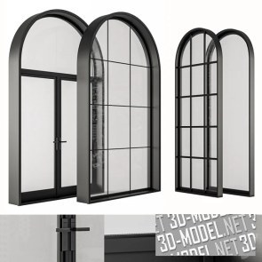 Современные арочные окна в черных рамах