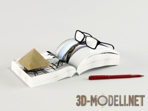 Книга с очками и ручкой