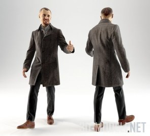 Мужчина в пальто и коричневых ботинках (3D-скан)