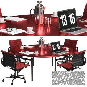 Красный стол Copper, кресла и аксессуары