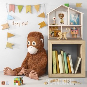 Мебель, аксессуары и игрушечная обезьяна