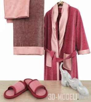 Полотенце, тапки и красный халат