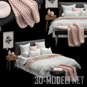 Кровать с розовыми акцентами