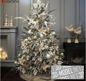Рождественская елка и декор в золотистых тонах