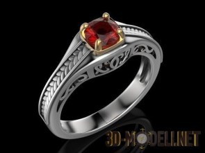 Перстень из белого металла с красным камнем