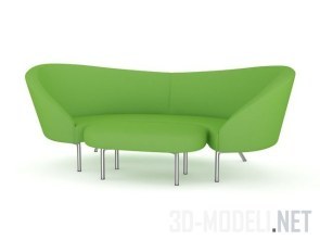 Зеленый диван с банкеткой
