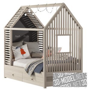 Детская кровать-домик с постельным белем