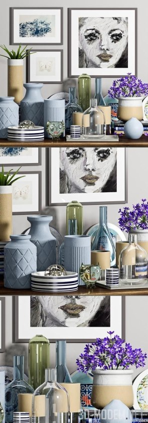 Набор с картинами и голубыми вазами