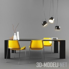 Желтые стулья и стол Metallico Porro