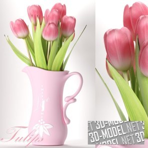 Розовые тюльпаны в кувшине