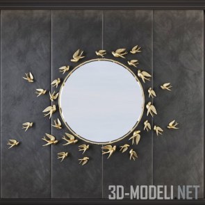 Мягкие панели с зеркалом и декором «Чайки»