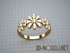 Золотое кольцо с тремя цветами на ободке