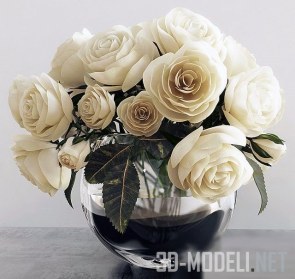 Белые розы в круглой вазе