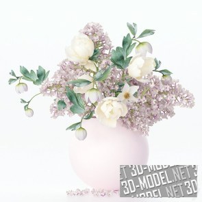 Нежный букет цветов в розовой вазе