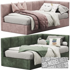 Кровать в розовой и зеленой обивке