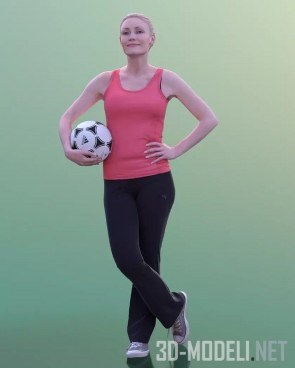 Спортивная женщина Ким с футбольным мячом (3D-скан)