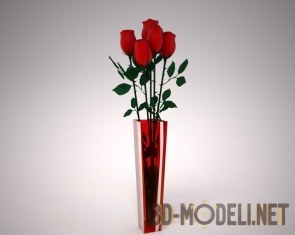 Красная ваза с красными розами