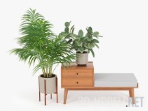 3d-модель Банкетка с тумбой и растения