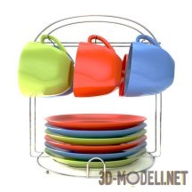 Комплект современной цветной кухонной посуды