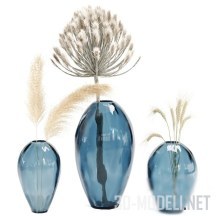 Голубые вазы с пампасной травой