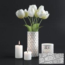 3d-модель Белые тюльпаны в вазе и свечи