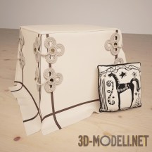 3d-модель Пуф с декором из веревки и подушка