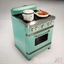 3d-модель Ретро-плита с кастрюлей и курицей