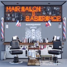 3d-модель Barber Shop с оборудованием и декором
