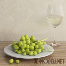 3d-модель Зелёный виноград с бокалом вина