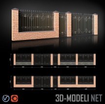 3d-модель Набор для забора (столбы, секции, ворота)