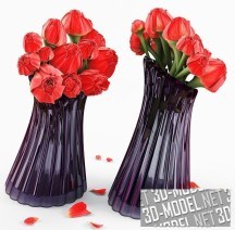 3d-модель Красные и бежевые цветы в вазах