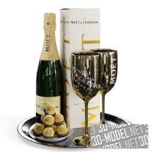 3d-модель Поднос с шампанским и конфетами Ферреро Роше