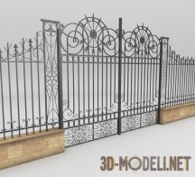 Металлические ворота с забором