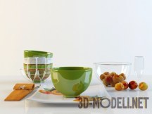3d-модель Современная посуда и абрикосы