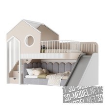 3d-модель Детская двухъярусная мебель в виде домика