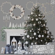 3d-модель Рождественская лесная елка, камин и гирлянды