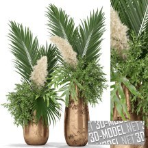 3d-модель Медная ваза с букетом из тропических листьев