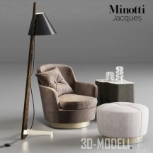 3d-модель Кресло и пуф Minotti Jaques плюс торшер
